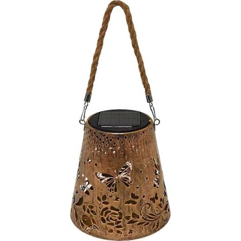 Lanterne solaire de jardin style vintage en fer, lampe décorative suspendue à énergie solaire et résistante aux intempéries (1/5)