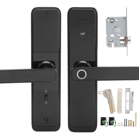Serrure connectée WiFi Tuya Biométrique Poignée électronique à empreinte digitale et clavier rétroéclairé pour porte d'entrée (1/5)