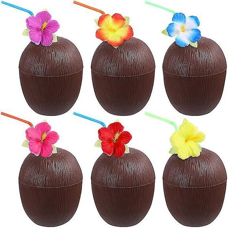 6 Kokosnussbecher mit Strohhalmen (1/3)