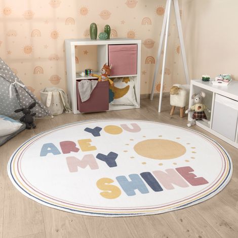 Paco Home Tappeto Rotondo Bambini Cameretta Ragezzi Arcobaleno Lavabile In Lavatrice Ø 160 cm tondo, Multicolore