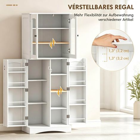Buffet de cuisine blanc en panneaux MDF et particules avec 6 étagères ouvertes, 60 x 40 x 162 cm (1/5)
