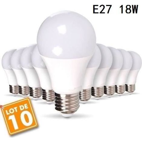 Lot de 10 Ampoules LED E27 18W 1530 Lumens Blanc Froid (1/4)
