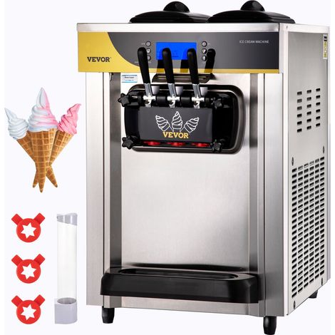 Machine à Crème Glacée Molle 22-30 L/h Machine à Glace Molle Commerciale avec Trémie 2x6L Sorbetière à Glace Pré-Réfrigération 3 Saveurs Nettoyage en Un Clic pour Sundae Café Snack-Bar (1/5)