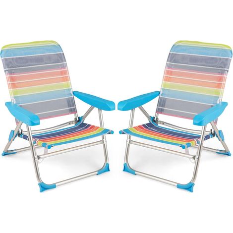 COSTWAY Set di 2 Sedie da Spiaggia, Sedia da Picnic Pieghevole con Braccioli, Schienale Regolabile a 4 Posizioni, Poltrona da in Alluminio Portatile per Pesca, Campeggio (64 cm x 64 cm x 83 cm) (1/5)