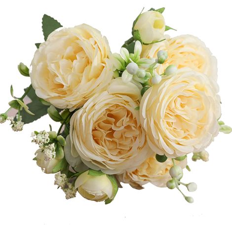Bouquet de Roses Persanes Artificielles Jaunes - 3 Bouquets de 5 Têtes pour Décoration de Mariage et Salon (1/5)
