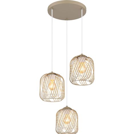 Pendelleuchte Hängelampe Esszimmerlampe Deckenleuchte Sandfarbe 3-Flammig