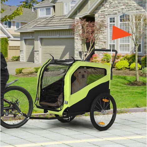 Rimorchio per bici per cani 2 in 1, carrello a 3 ruote, grande, fino a 30 kg, verde DESVIAE (1/4)