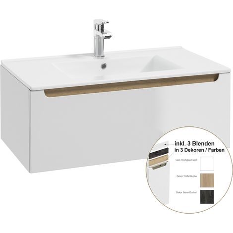 Waschtischunterschrank 80cm Hochglanz weiß lackiert, Keramikbecken SOFIA-107 B/H/T 80/31,5/46 cm (1/5)