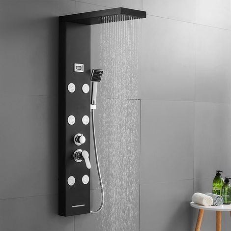 Hidromasaje de Columna de Ducha de Acero inox, Sistema de Panel de Ducha Hidro-masaje con Ducha de Lluvia+Ducha de Mano+Ducha de cascada con boquillas anticalcárea (1/5)