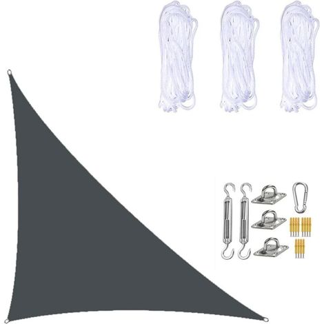 Voile d'ombrage étanche 3×4×5 mètres, forme triangulaire à angle droit, protection solaire avec kit de fixation pour jardin, terrasse et plantes, noir KLB (1/5)
