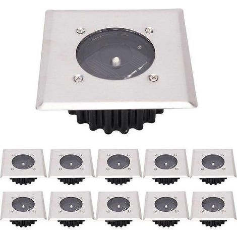Lot de 10 lampes solaires LED encastrées au sol, éclairage extérieur, éclairage public, lampe enterrée, étanche IP65 (blanc froid) [Classe énergétique A+] (1/5)