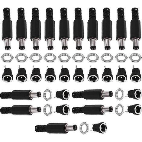 15 jeux de connecteurs d'alimentation CC, fiches 5,5 mm, prises jack mâles et femelles - Photo couleur - (1/5)