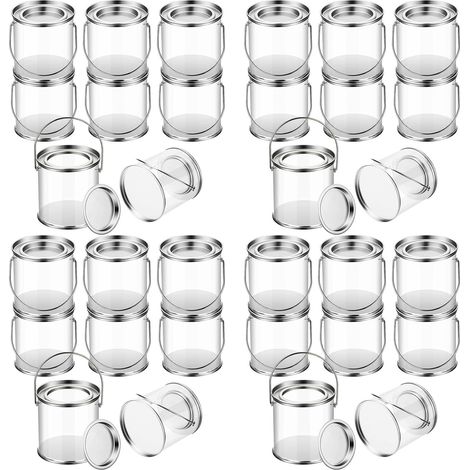 Lot de 32 Pots de Peinture Transparents avec Couvercles en MéTal et PoignéE en Plastique Transparent DéCoratif pour Rangement de Seau de Peinture Transparent (1/5)