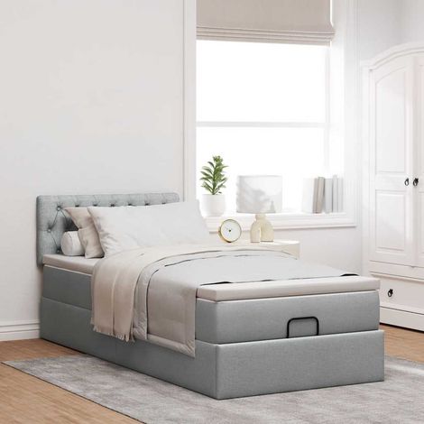 vidaXL Cadre de lit ottoman avec matelas gris clair 80x200 cm tissu (1/5)
