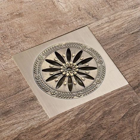 Desagüe de ducha de latón, rejilla de ducha cuadrada antiolor para baño, gran calibre 10 x 10 cm, accesorios de baño (1/4)