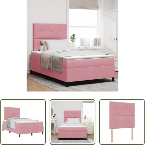vidaXL Lit réglable - Lit à ressorts avec matelas Rose 120 x 200 cm Velours (1/5)