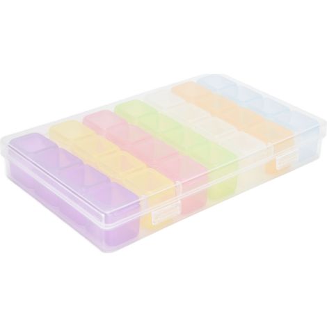 Boîte de rangement transparente à 28 compartiments, portable et amovible, pour petits objets tels que boucles d'oreilles, colliers et médicaments. Couleurs disponibles. (1/5)