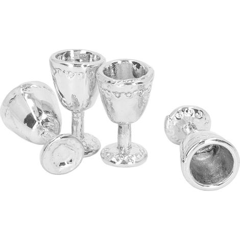 4 pièces mini flûtes à champagne imitation argent pour maison de poupée échelle 1:12, verres miniature décoration (1/5)