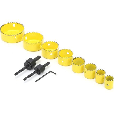 Kit de perçage de 11 scies cloches pour le travail du bois, outils de menuiserie, diamètre 19 mm à 64 mm, jaune (1/5)