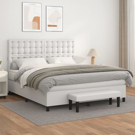 Boxspringbett mit Matratze Weiß 180x200 cm Kunstleder (1/5)