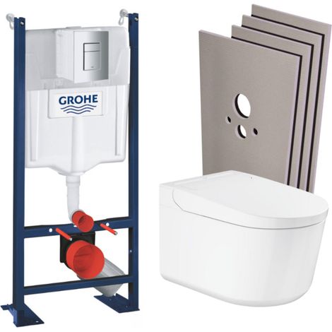 Grohe Pack WC Bâti-support autoportant RAPID SL + WC lavant suspendu Sensia Alpine + Plaque chrome + Set habillage (PROSENSIA1SB) (1/5)