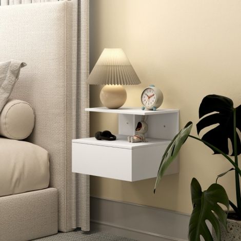 Table de chevet suspendue avec tiroir, 39,8x35x31,6 cm, blanc (1/5)
