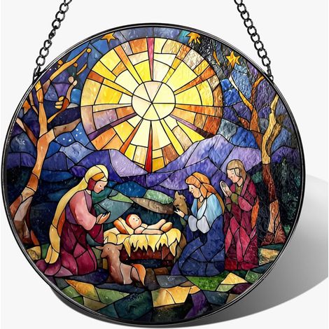 Attrape-soleil vitrail coloré chrétien – 9 cm