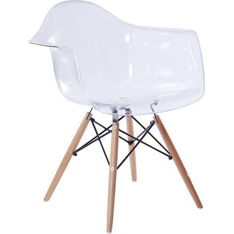 ACRUX Transparent Armchair with Beech Wood Legs, 62.5 x 62.5 x 79.5 cm - Modern ergonomic chair ideal for dining room, office, or kitchen with a stylish transparent design and sturdy construction for (1/5)