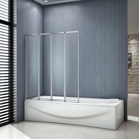 [PRODUIT D'OCCASION]Pare baignoire 4 volets pivotants, écran de douche 100x140cm en 4mm verre securit et transparent