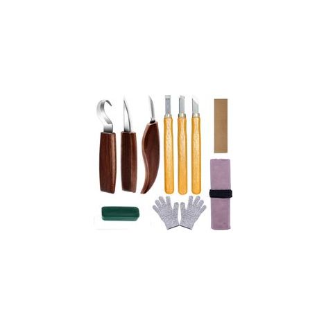 Set di strumenti per intaglio del legno 10 in 1 per principianti – Include un gancio per intaglio, uno strumento per sbiancare il legno - Crezuo