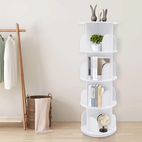 Étagère pivotante à 360° Bibliothèque blanche à 4 niveaux Meuble de rangement sur pied pour salon Étagère pivotante Étagère de rangement pour bureau (1/5)