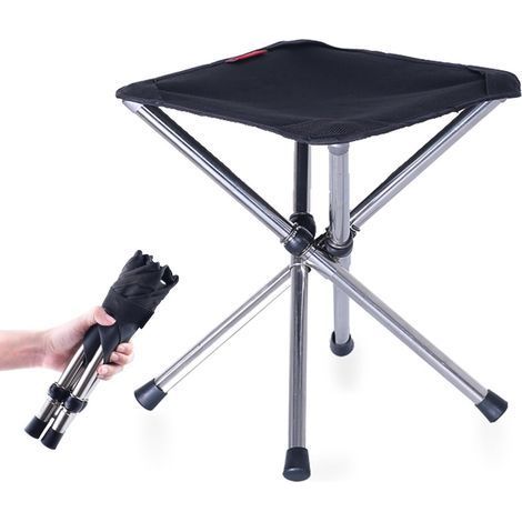 Trépied pliable - 31 x 31 x 35 cm - Tabouret télescopique portable - Chaise de camping et de pêche - Compact et léger - Convient pour la randonnée, la plage et les barbecues - Noir (1/5)