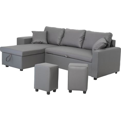 Happy Garden – Canapé d'angle convertible 3 places gris – Méridienne réversible – Couchage 197 × 140cm – Coffre de rangement – Design épuré (1/5)