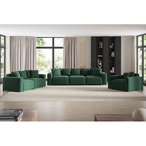 Sofaset Designersofas MEGAN 3-2-1 in Stoff Salvador Dunkelgrün (1/4)