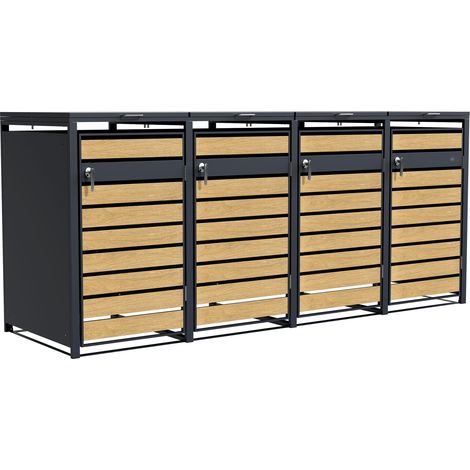 Axi Lucas Cache Poubelle Métallique Anthracite/Aspect Bois - Abri Poubelle Pour 4 Conteneurs - Max. 240L - Abri Poubelle Extérieur Avec Excellente Ventilation