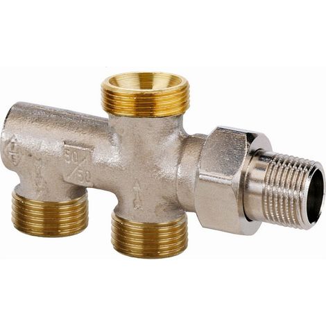 Heimeier Duolux Einrohrverteiler 3802-02.000 DN 15, 50/50, ohne Absperrung, Rotguss vernickelt (1/2)