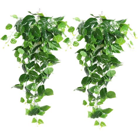 Lot de 2 guirlandes de feuilles de scindapsus artificielles vertes suspendues, lierre artificiel, pour la décoration murale de votre maison, jardin ou mariage.