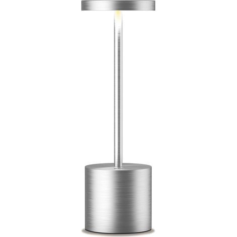 Lampada da tavolo wireless ricaricabile, lampada da scrivania a LED portatile, luce da tavolo wireless dimmerabile a 3 colori, argento (1/5)