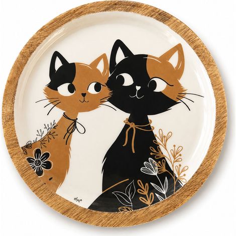 Coupelle chats en bois de manguier et résine Faye 15 cm (1/2)