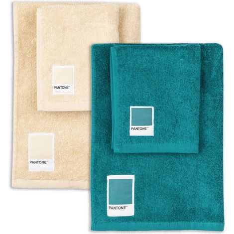 PANTONE™ - Asciugamani Bagno Viso e Bidet Spugna Puro Cotone 100% Certificato OEKO-TEX, 2 Set Asciugamani Bagno 50x100 e 40x50 Morbidi e Assorbenti anche come Asciugamano Palestra, Ottanio e Vaniglia (1/5)