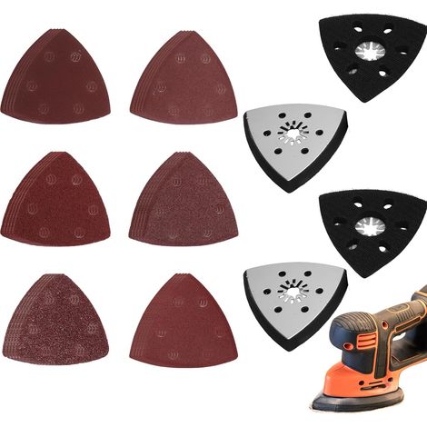 93mm 6 Holes Triangular Sander Tray with 30 Sandpapers 40-240 Grit - Multi-tool Sander Tray Hook and Loop for Wood, Metal, Wall, Renovation, Compatible (1/5)