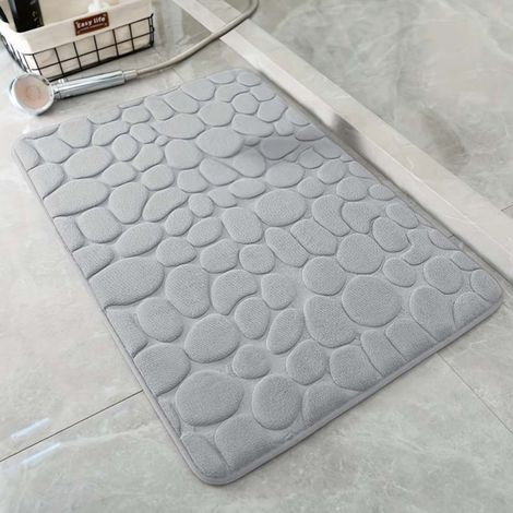 Gris clair - petits cailloux 4060cm (corail polaire 0,8cm d'épaisseur) Petit tapis de sol rectangulaire en polaire corail, facile à nettoyer, couleur unie, absorbant et antidérapant. (1/5)
