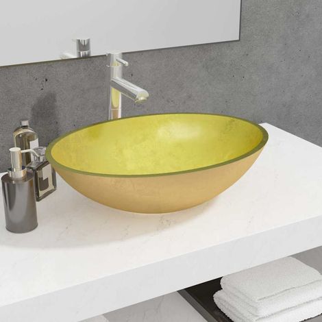 Lavabo Verre - Vasque à poser Lavabo à poser 50x37x14 cm Doré BV295943 - BonneVie (1/5)