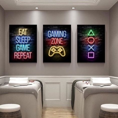 Art Print sur Toile Gaming Gamer Citations Affiche Jeu Jouer Toile 40x60cmx3pcs sans Cadre