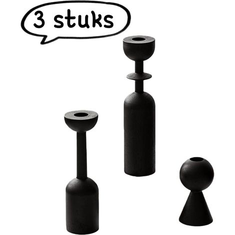 Lot de 3 bougeoirs vintage en bois avec bougies parfumées pour décoration intérieure et éclairage décoratif lors des repas et événements couleur noire (1/5)