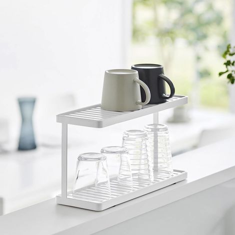(1 pièce) Support à tasses en métal, support à plateau d'égouttage à double couche, support de rangement pour tasses de thé, café et eau (1/5)