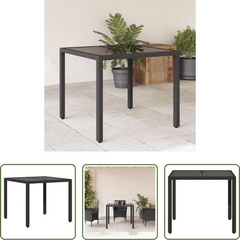 Table extérieure -  Table de jardin dessus en verre Noir 90x90x75 cm Résine tressée (1/5)
