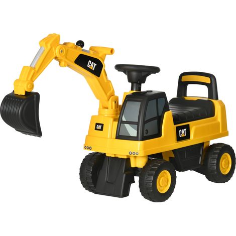 Pelleteuse enfant jouet à chevaucher pelle fonctionnelle anti-basculement roues antidérapantes jaune noir 85x27,5x47,5 cm