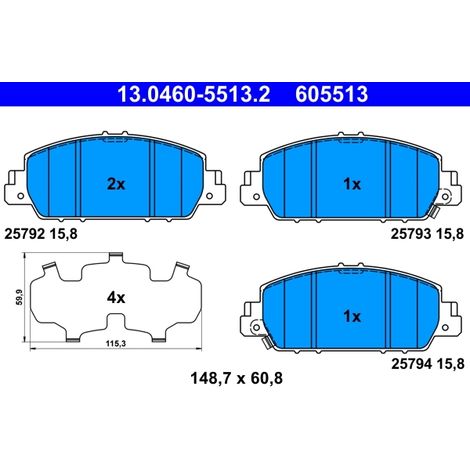 Kit de plaquettes de frein, frein à disque ATE 13.0460-5513.2 HONDA