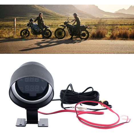 (Exclusivité Chili) Multimètre combiné de température et de tension d'eau, écran LCD numérique rond, universel 12 V/24 V (écran rouge) (1/5)